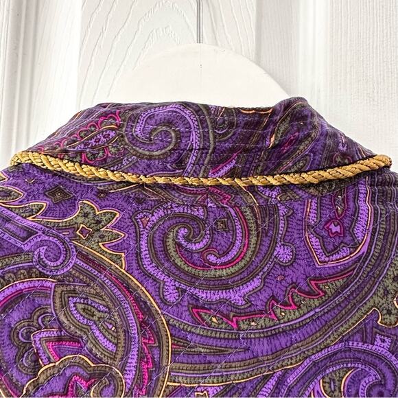 Linda Allard Ellen Tracy Purple Paisley Silk Quilted Vintage Rope Trim Jacket M - Picture 7 of 14